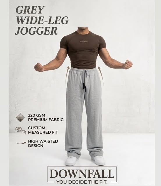Grey Wide-Leg Joggers 220 GSM by @downfall.in