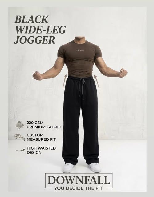 Black Wide-Leg Joggers 220 GSM by @downfall.in